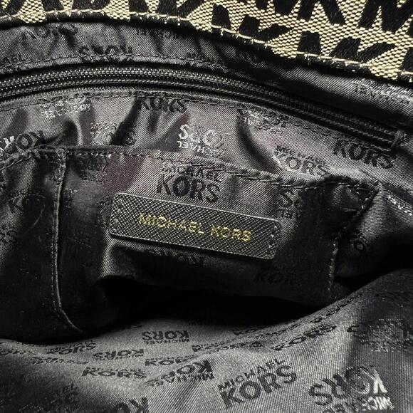 Michael Kors Monogram MK Medium Jet Set Tote Bag Khaki Canvas with Leather Trim - Picture 8 of 9